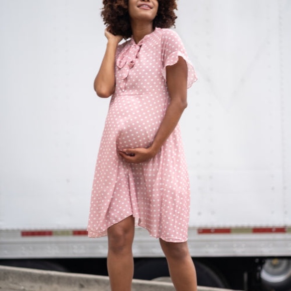 Preggo Leggings Pink Polka Dot Dress - Picture 1 of 2